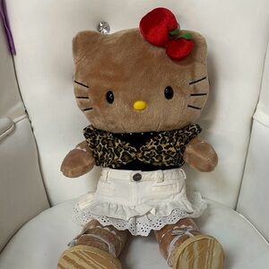 Brown Plush Cat Toy with Red Bow